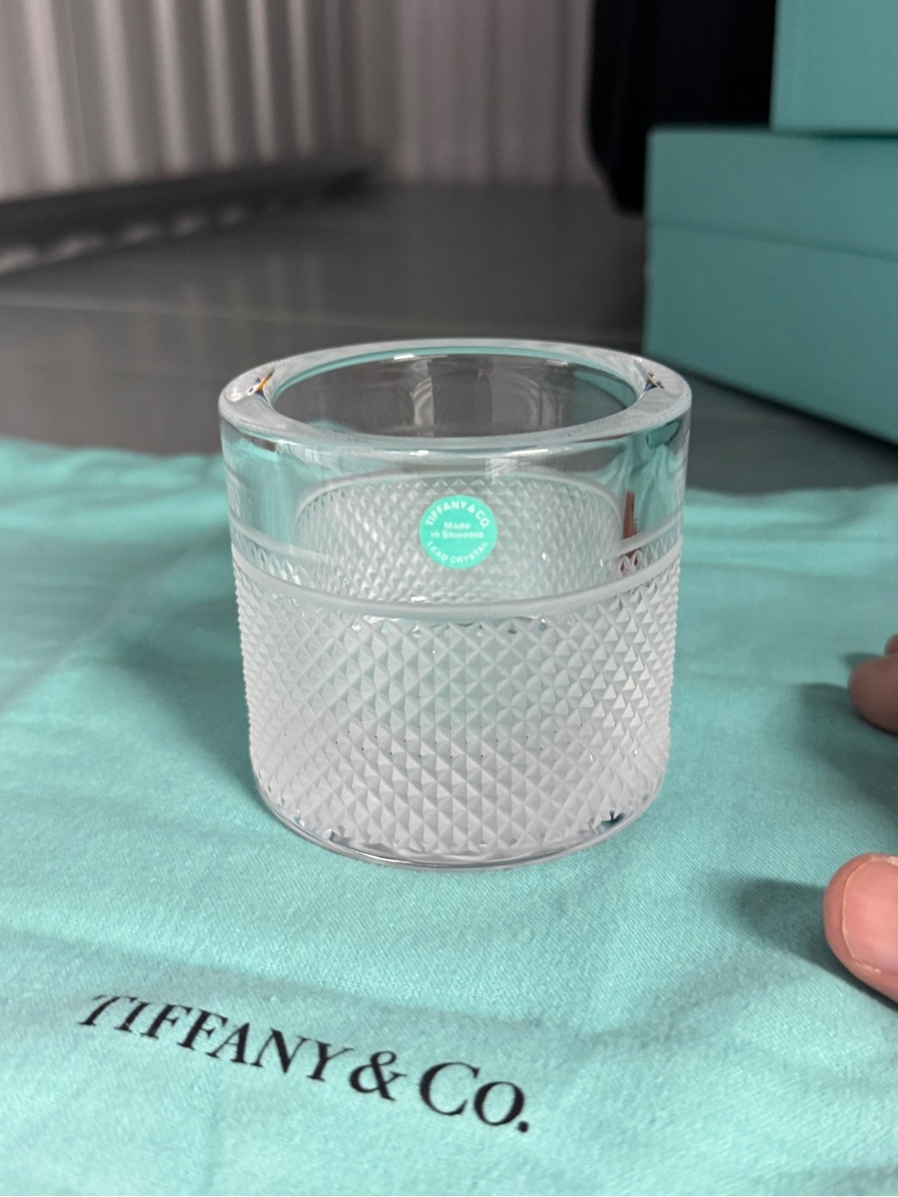 Tiffany & Co. Diamond Point Clear Crystal Textured Candle Holder